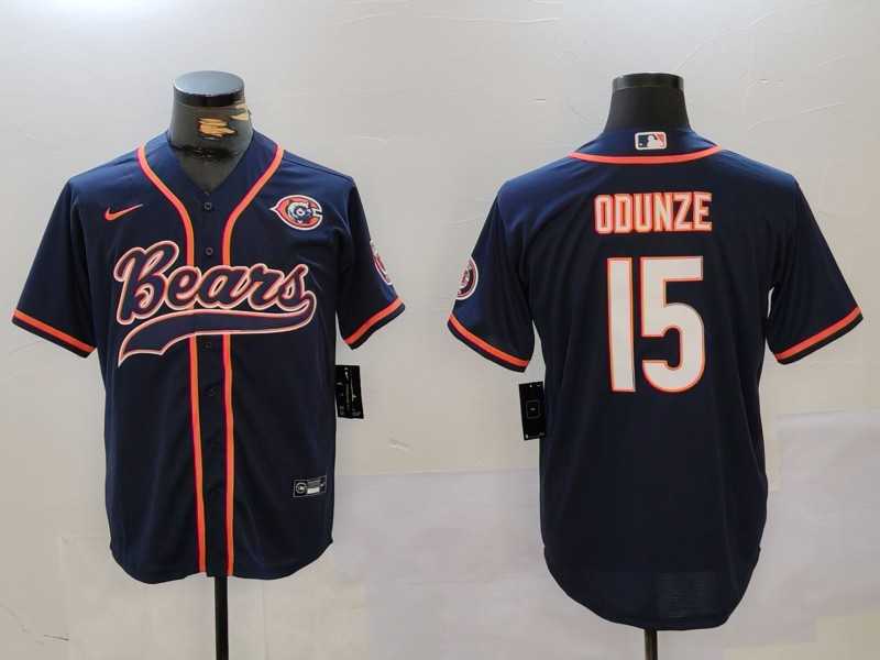 Men%27s Chicago Bears #15 Rome Odunze Navy Throwback With Patch Cool Base Stitched Baseball Jersey->chicago bears->NFL Jersey
